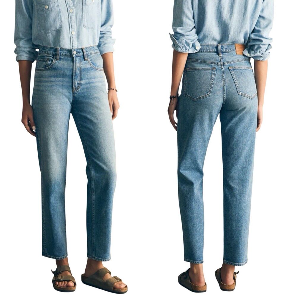 Faherty Womens Organic Cotton Slim Straight Denim Medium Indigo Mid Rise Size 27
